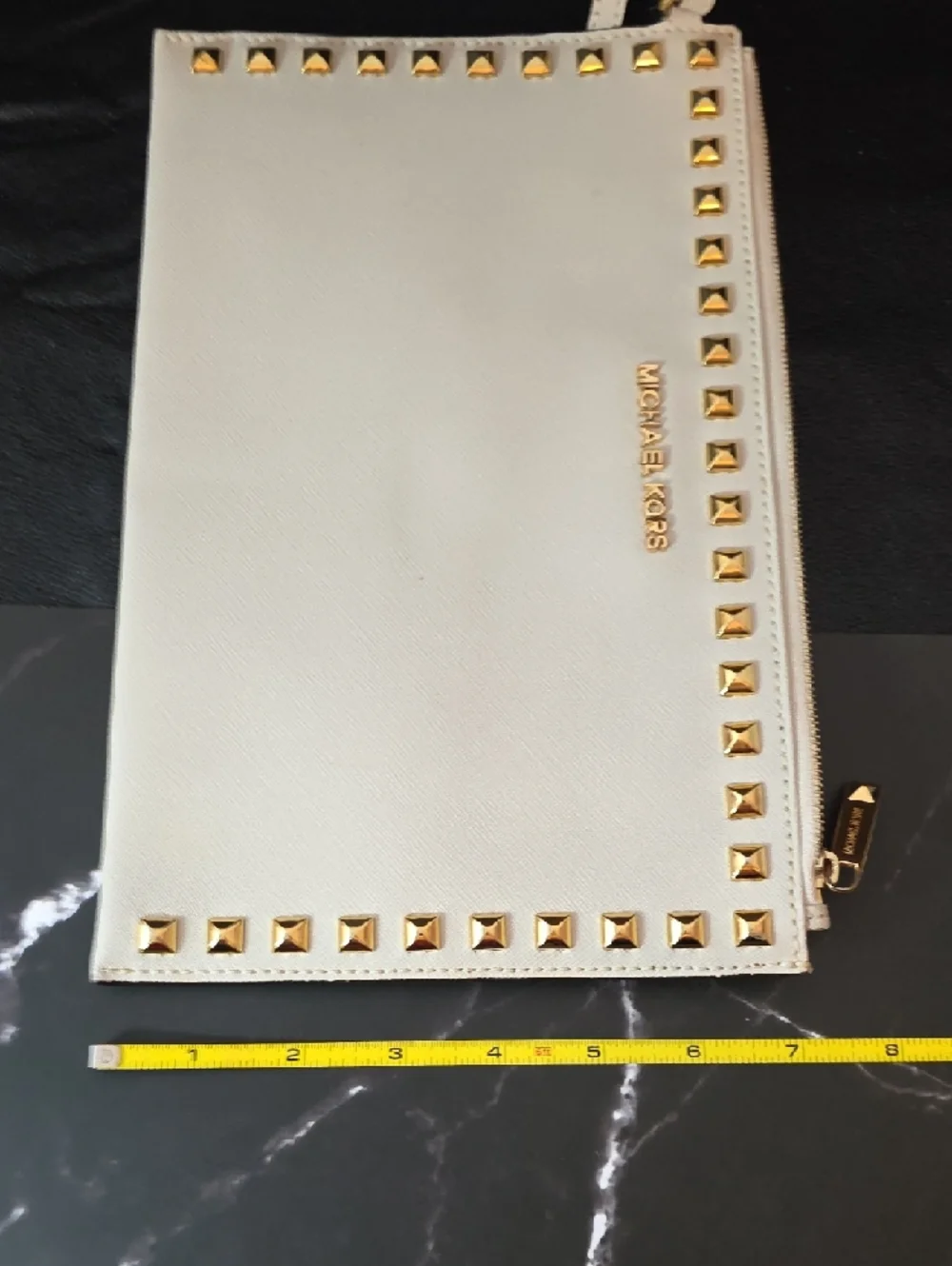 NWT Michael Kors Cream Leather Studded Wristlet with Gold Hardware